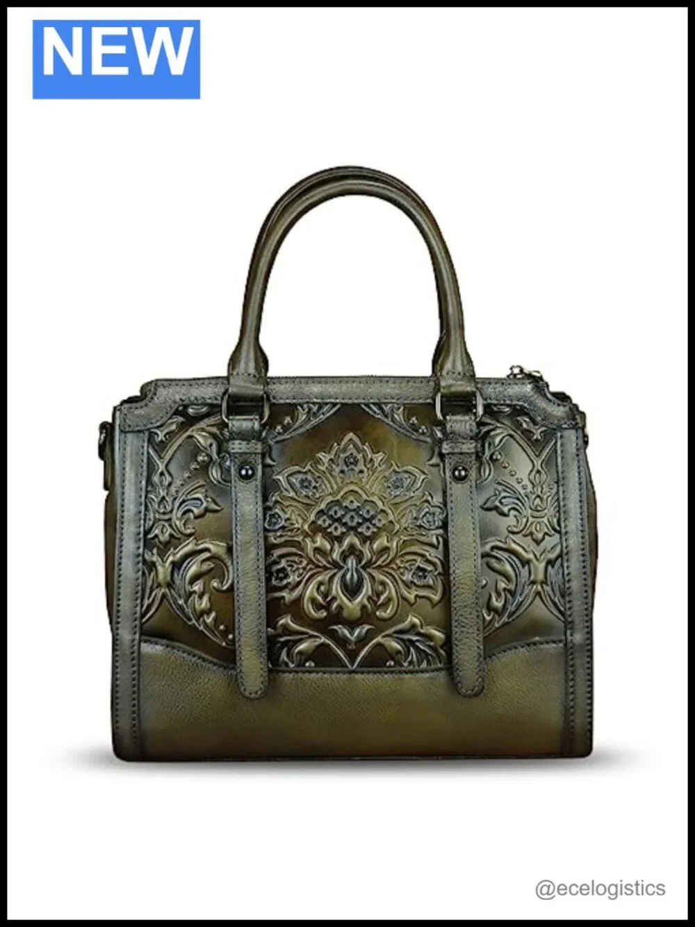 Genuine Leather Vintage Embossed Satchel Handbag Crossbody Shoulder Bag